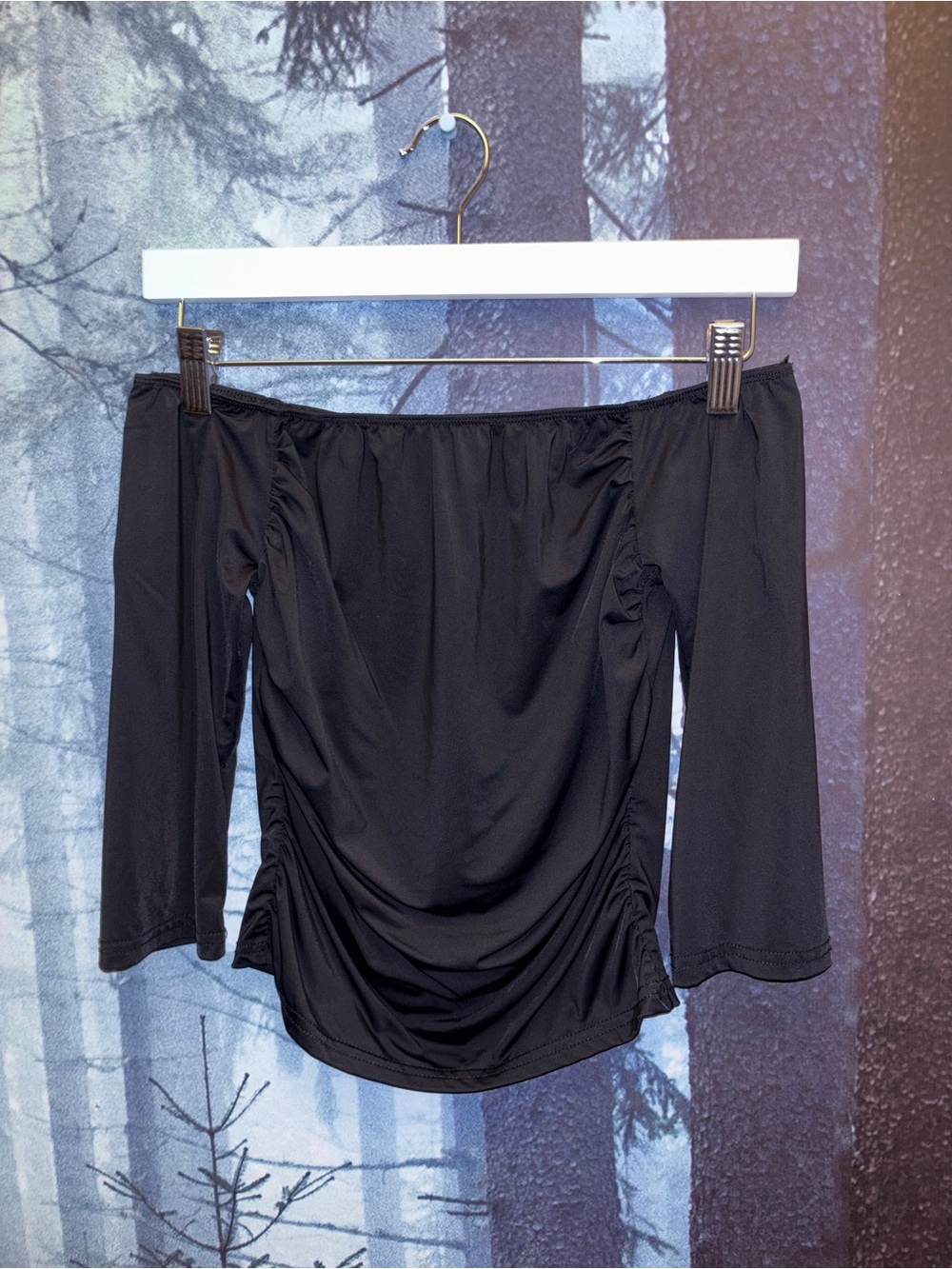 Black Off-Shoulder Ruched Top